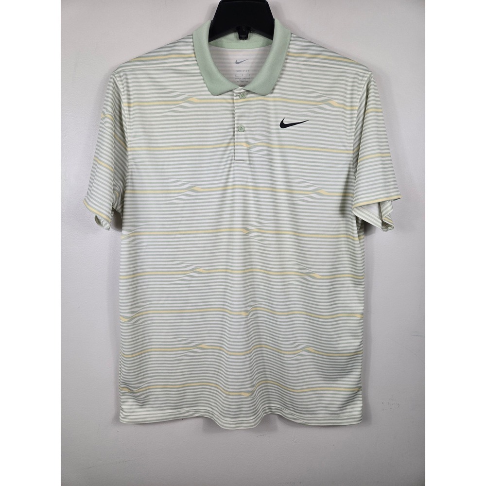 Nike Golf Dri-FIT Mens Large Green White Striped Short Sleeve Polo Shirt